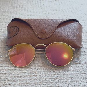 Ray-Ban Sunglasses Round Gold Frame Pink Lenses